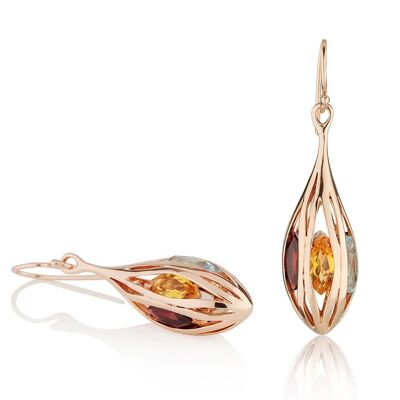 Riana Rose Gold Earrings with Green Amethyst Amethyst Garnet Citrine Blue Topaz And Smoky Quartz