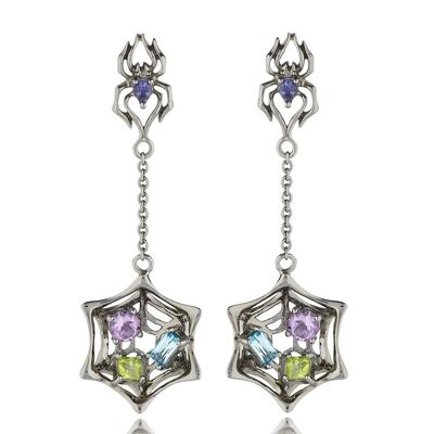 Anansi Ruthenium Earrings With Iolite, Blue Topaz, Amethyst and Peridot