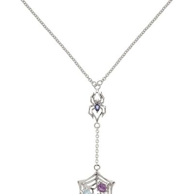 Anansi Rhodium Necklace With Iolite, Blue Topaz, Amethyst and Peridot