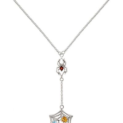 Anansi Rhodium Necklace With Garnet, Blue Topaz, Citrine and Amethyst