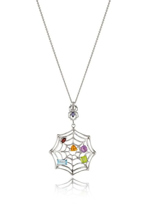 Anansi Rhodium Pendant With Iolite, Garnet, Blue Topaz, Peridot, Amethyst and Citrine