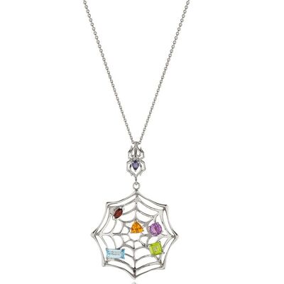 Pendentif Anansi en rhodium avec iolite, grenat, topaze bleue, péridot, améthyste et citrine