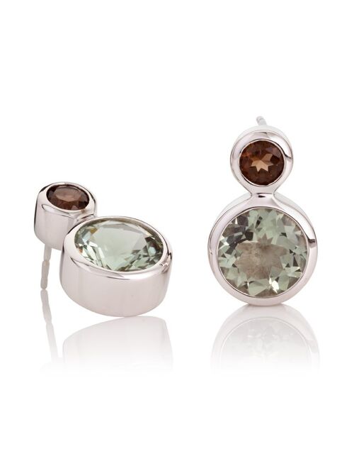 Lana Silver Earrings With Green Amethyst And Smoky Quartz