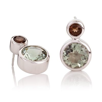 Lana Silver Earrings With Green Amethyst And Smoky Quartz