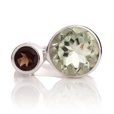 Lana Silver Ring with Green Amethyst And Smoky Quartz