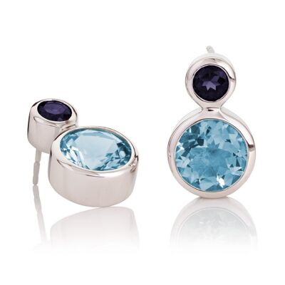 Boucles d'oreilles Lana en argent avec topaze bleue et iolite