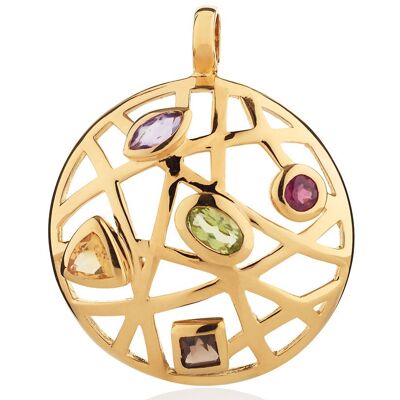 Maora Flat Gold Pendant With Rhodolite Peridot Smoky Quartz Citrine And Amethyst - Without Chain