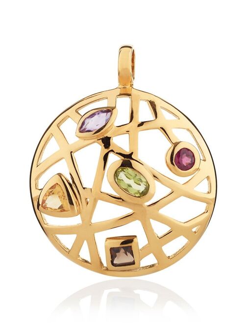 Maora Flat Gold Pendant With Rhodolite Peridot Smoky Quartz Citrine And Amethyst - Omega18GP