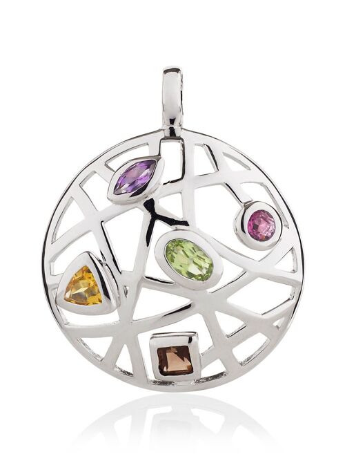 Maora Flat Silver Pendant With Rhodolite Peridot Smoky Quartz Citrine And Amethyst - Without Chain