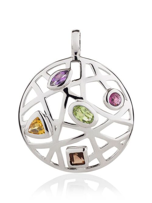 Maora Flat Silver Pendant With Rhodolite Peridot Smoky Quartz Citrine And Amethyst - Omega18RD