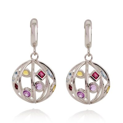 Boucles d'oreilles Votra en argent avec topaze bleue, améthyste, rhodolite et citrine