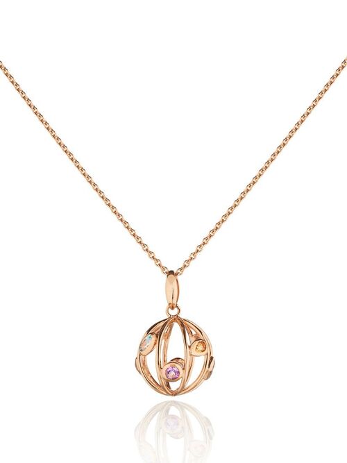 Small Votra Rose Gold Pendant with Blue topaz Amethyst Rhodolite And Citrine - Without Chain