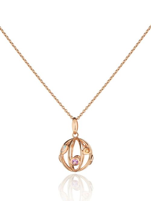 Small Votra Rose Gold Pendant with Blue topaz Amethyst Rhodolite And Citrine - Trace18RGP