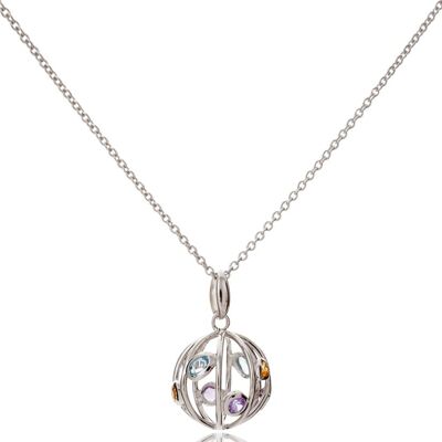 Small Votra Silver Pendant with Blue topaz Amethyst Rhodolite And Citrine - Without Chain