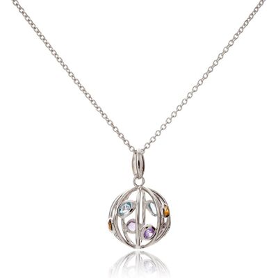 Small Votra Silver Pendant with Blue topaz Amethyst Rhodolite And Citrine - Trace50RD