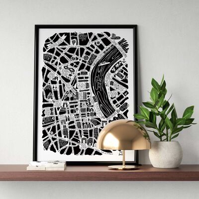 POSTER mapa de la ciudad - BURDEOS - mapa de la ciudad 30x40cm