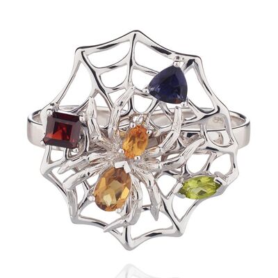 Anansi Silver Maxi Ring With Cognac, Citrine, Garnet, Peridot and Iolite