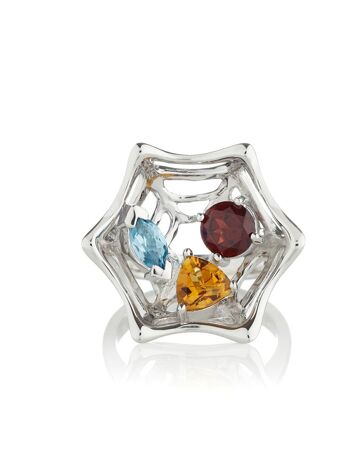 Bague Anansi en argent avec grenat, topaze bleue et citrine 1