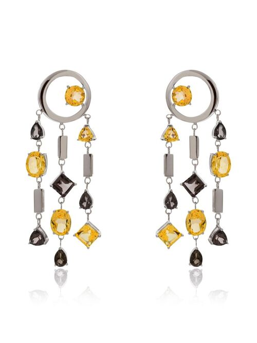 Selatra Silver Earrings With Citrine and Smoky Quartz