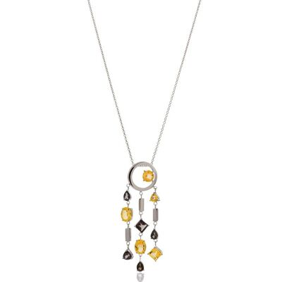 Selatra Silver Pendant With Citrine and Smoky Quartz - No chain