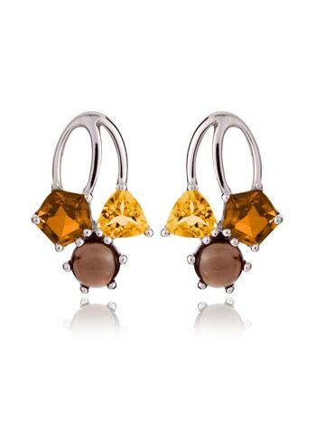 Boucles d'oreilles en argent Kintana avec citrine, quartz cognac et quartz fumé 1