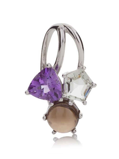 Kintana Silver Pendant With Green Amethyst, Amethyst and Smoky Quartz - No chain