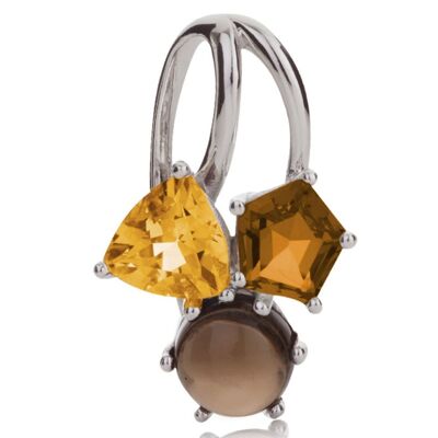 Kintana Silver Pendant With Citrine, Cognac Quartz and Smoky Quartz - No chain