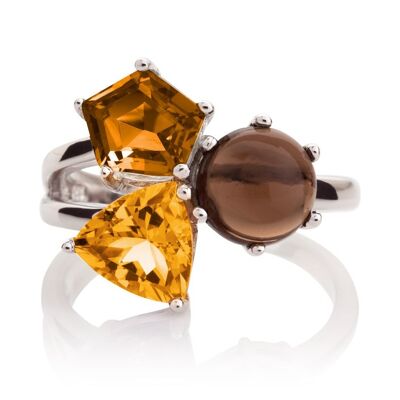 Kintana Silver Ring With Citrine, Cognac Quartz and Smoky Quartz