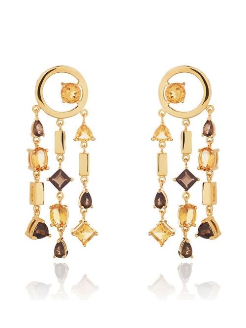 Selatra Gold Earrings With Citrine and Smoky Quartz