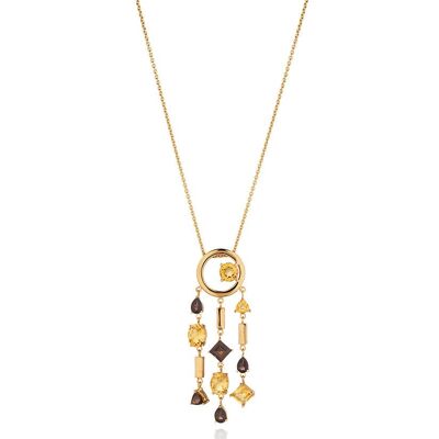 Selatra Gold Pendant With Citrine and Smoky Quartz - No chain