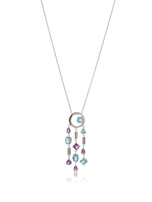 Selatra Silver Pendant With Amethyst and Blue Topaz - No chain