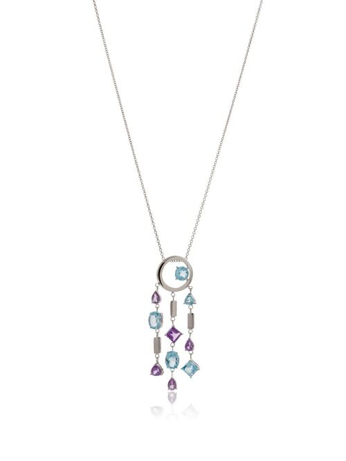 Selatra Silver Pendant With Amethyst and Blue Topaz - Omega18RD