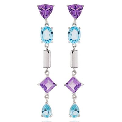 Labozia Silver Earrings With Amethyst and Blue Topaz