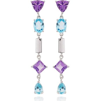 Labozia Silver Earrings With Amethyst and Blue Topaz