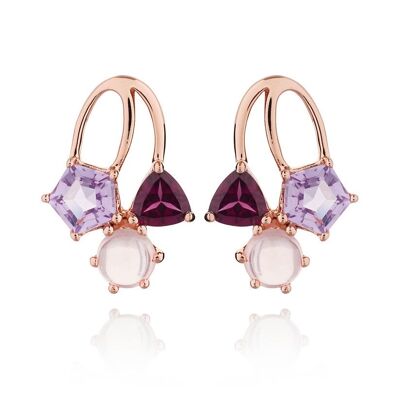 Kintana Rose Gold Earrings With Amethyst, Rhodolite and Rose Quartz