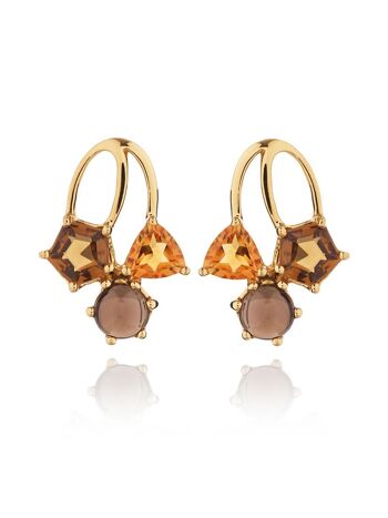 Boucles d'oreilles en or Kintana avec citrine, quartz cognac et quartz fumé 1