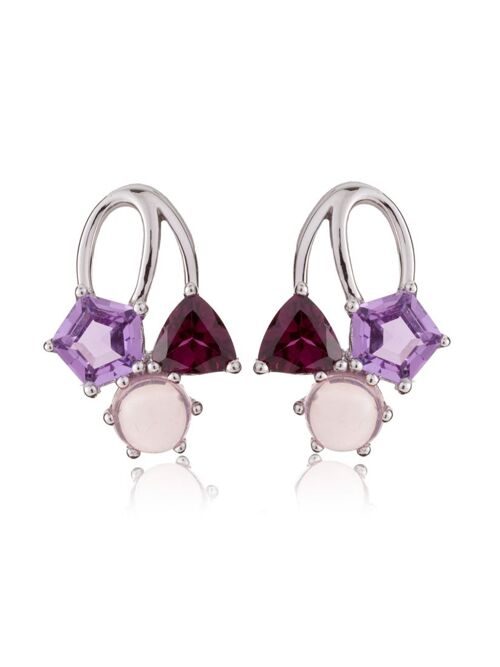 Kintana Silver Earrings With Amethyst, Rhodolite and Rose Quartz