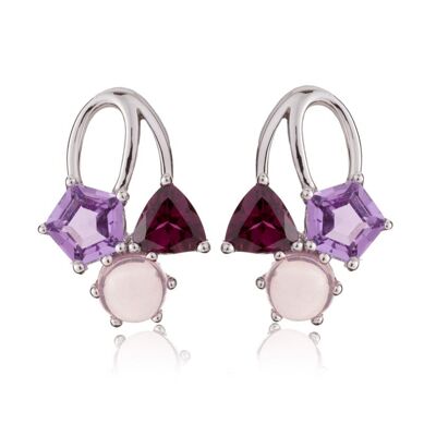 Kintana Silver Earrings With Amethyst, Rhodolite and Rose Quartz