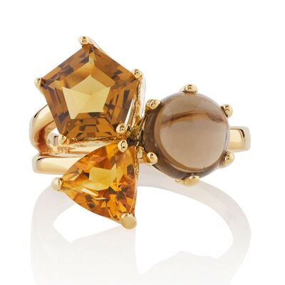 Kintana Gold Ring With Citrine, Cognac Quartz and Smoky Quartz