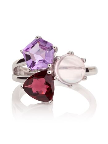 Bague en argent Kintana avec améthyste, rhodolite et quartz rose 1