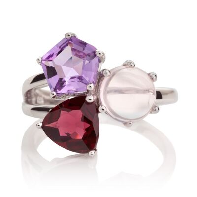 Kintana Silver Ring With Amethyst, Rhodolite and Rose Quartz