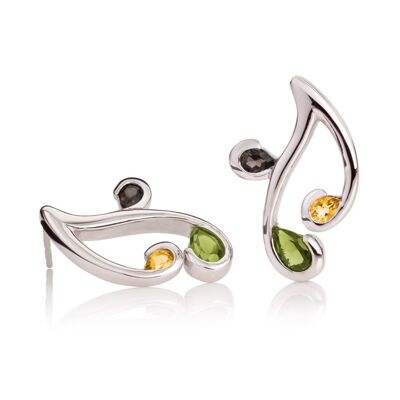 Boucles d'oreilles Tana en argent avec péridot, citrine et quartz fumé