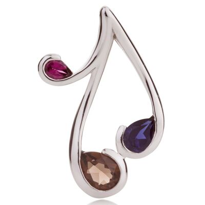 Tana Silver Pendant With Smoky Quartz, Iolite and Rhodolite - No chain