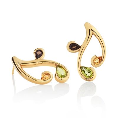 Pendientes Tana Gold Con Peridoto, Citrino y Cuarzo Ahumado