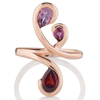 Anello Tana In Oro Rosa Con Ametista, Rodolite e Granato