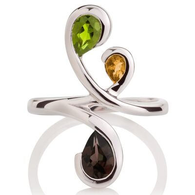 Tana Silver Ring With Peridot, Citrine and Smoky Quartz