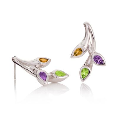 Kazo Silver Earrings With Peridot, Citrine and Amethyst