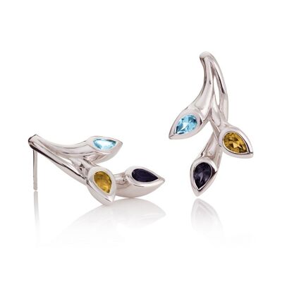 Kazo Silver Earrings With Iolite, Blue Topaz and Citrine