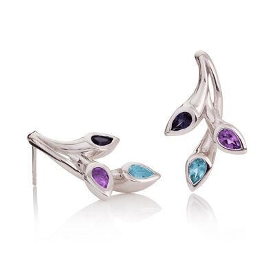 Kazo Silver Earrings With Amethyst, Blue Topaz and Iolite