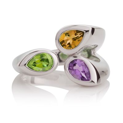 Kazo Silver Ring With Peridot, Citrine and Amethyst